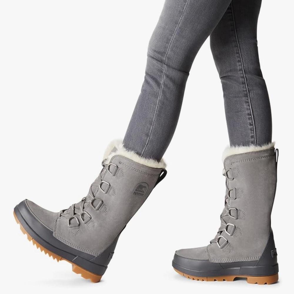 Sorel Gray Winter Boots with White Fur Trim